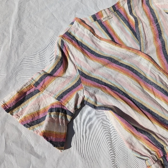 Just Living Linen Cotton Blend Colourful  Stripe Short Romper Woman's Large Boho - Picture 5 of 8
